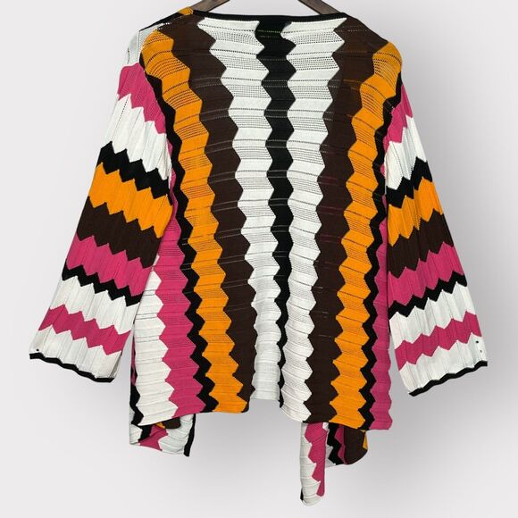 Nicaya Open Cardigan Women L Multicolor Print 3/4 Sleeve Stretch Knit D24 - Picture 7 of 13